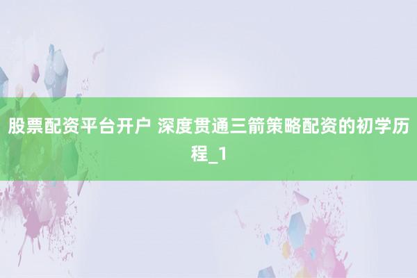股票配资平台开户 深度贯通三箭策略配资的初学历程_1