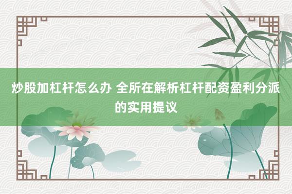 炒股加杠杆怎么办 全所在解析杠杆配资盈利分派的实用提议
